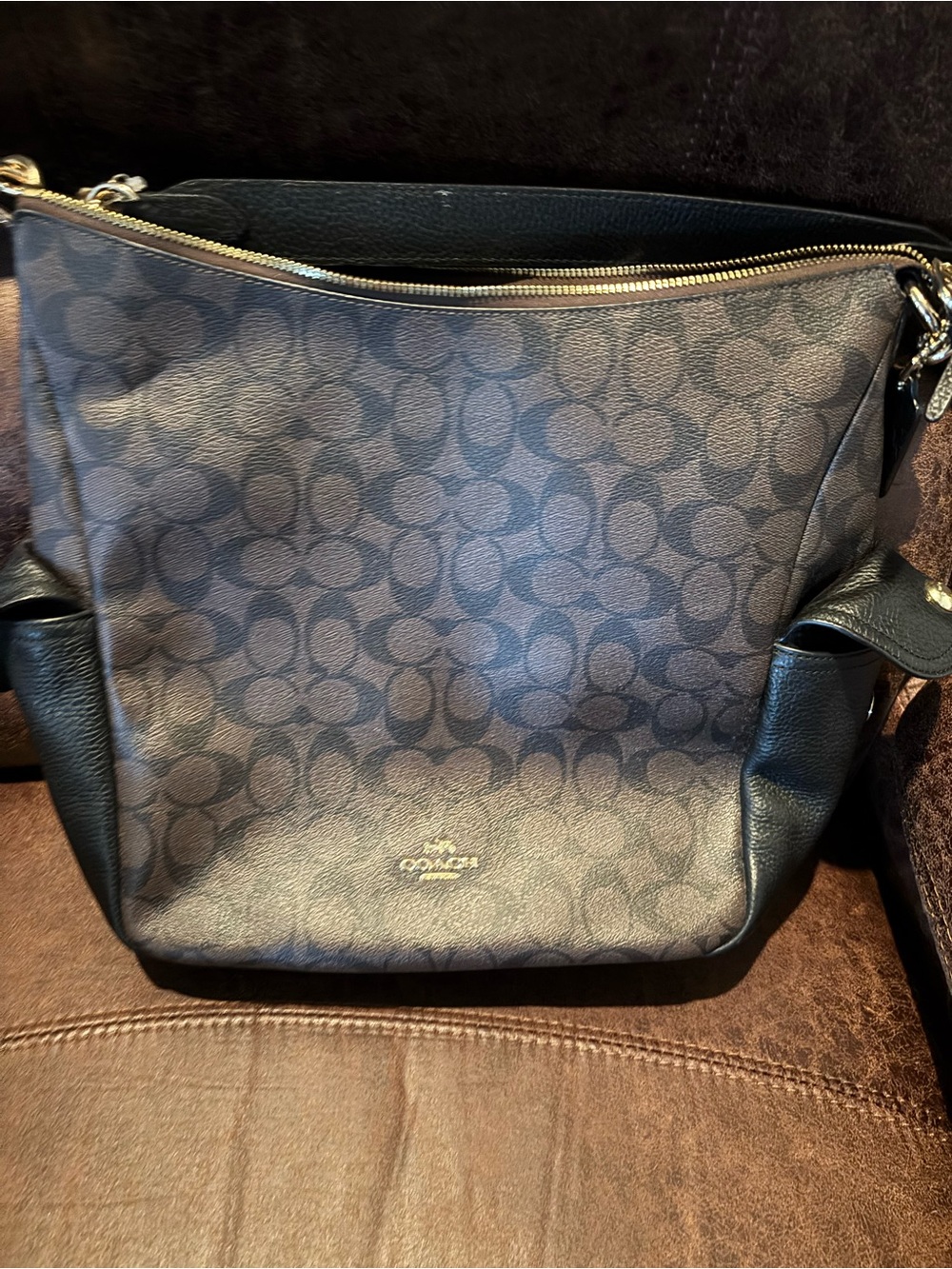 Coach Brown/Black Signature Canvas Hobo Bag